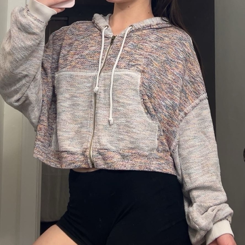 urban outfitters multicolored cropped zip up hoodie